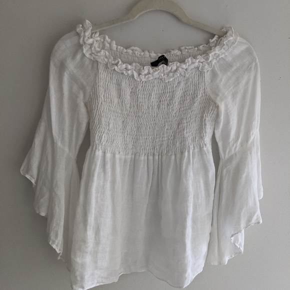 Zara off-shoulder bell sleeve linen blouse XS - Picture 3 of 7
